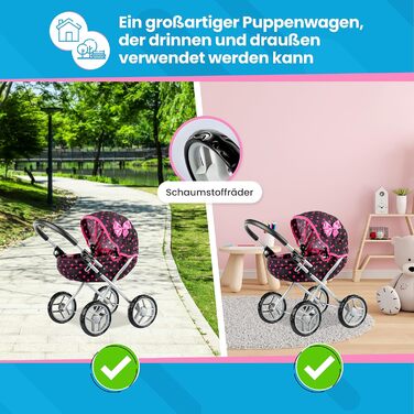 Коляска для ляльок Kinderplay, іграшкова коляска - коляска для ляльок. Цю коляску легше штовхати дітям, KP0260G Чорна з крапками