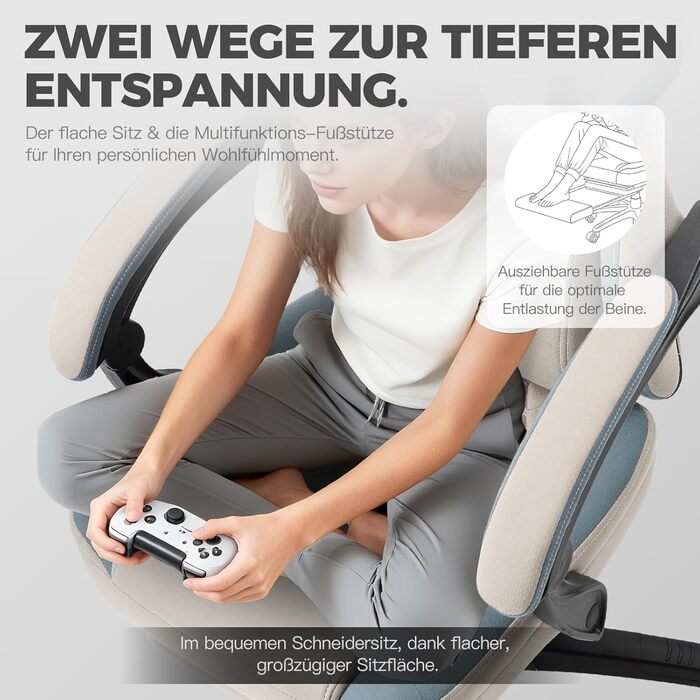 Офісне крісло Dowinx Gaming Chair Fabric з подушкою Pocket Spring, масажне ігрове крісло з підголівником, ергономічне гоночне ігрове крісло з підставкою для ніг (сіре) сірий стандарт