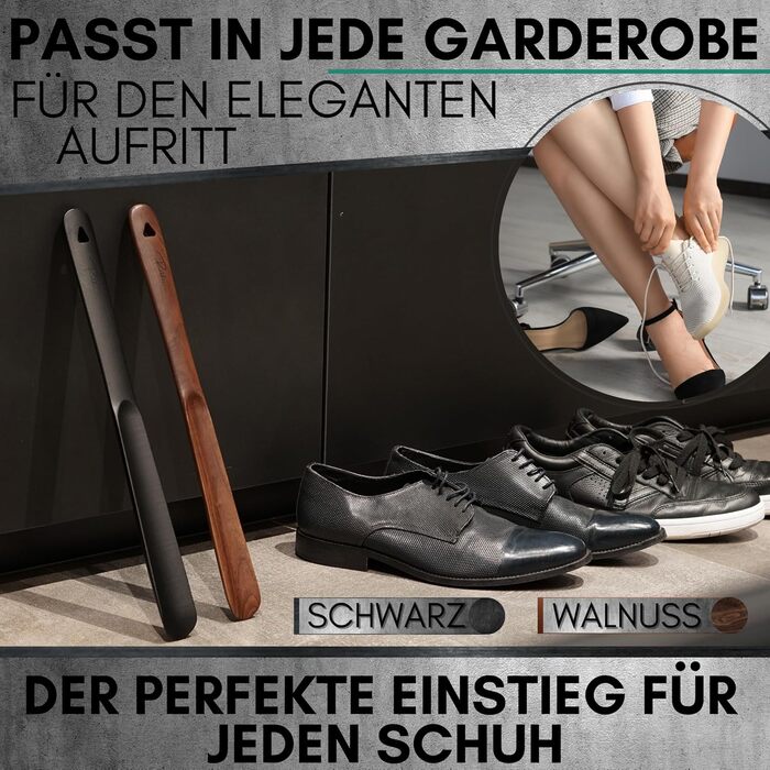 Дерев'яний ріжок для взуття Robfox чорний I 43 см ДОВГИЙ І НАДЗВИЧАЙНО СТІЙКИЙ I Довгий дерев'яний ріжок для взуття I Компактний р