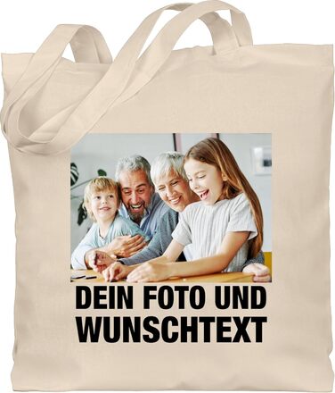 Подарунок з іменем, персоналізований Shirtracer - Бавовняна сумка - З фотографією I Власний малюнок I Текст I Ім'я I Текст на ваш вибір 2 Натуральний білий