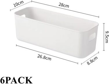 Пластикова коробка для зберігання, кошик для зберігання з ручками, органайзер для кухонної шафи, кошики, пластикова коробка для зберігання на полицю у ванній кімнаті (28910см, 6 білих) 28910см 6 білих