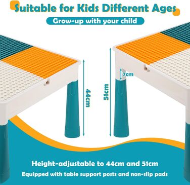 Дитячий стіл з 2 стільцями, ігровий стіл з 251 будівельним блоком, багатофункціональний ігровий стіл з регульованою висотою, набір будівельних блоків