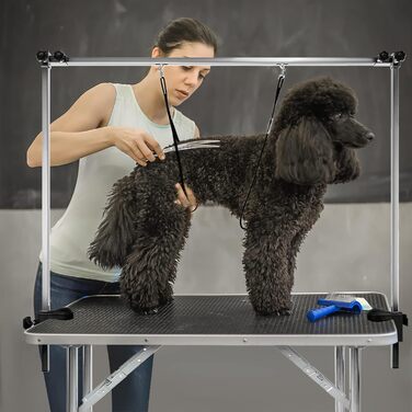 Стіл для грумінгу собак LARS360, стіл для грумінгу собак, стіл для купання собак, стіл для грумінгу пуделів, стіл для стрижки собак - регульована висота, нековзне покриття, вантажопідйомність до 100 кг (великий розмір) 113 x 60 x 76 см