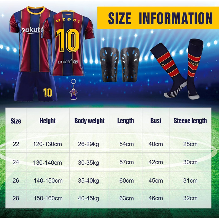 Комплект футбольної майки для дітей, дитяча футбольна майка, футбольна майка для активного відпочинку на свіжому повітрі, футбольна футболка, шорти, шкарпетки та щитки для тренувань з футболу для хлопчиків, розмір 130-140, синій