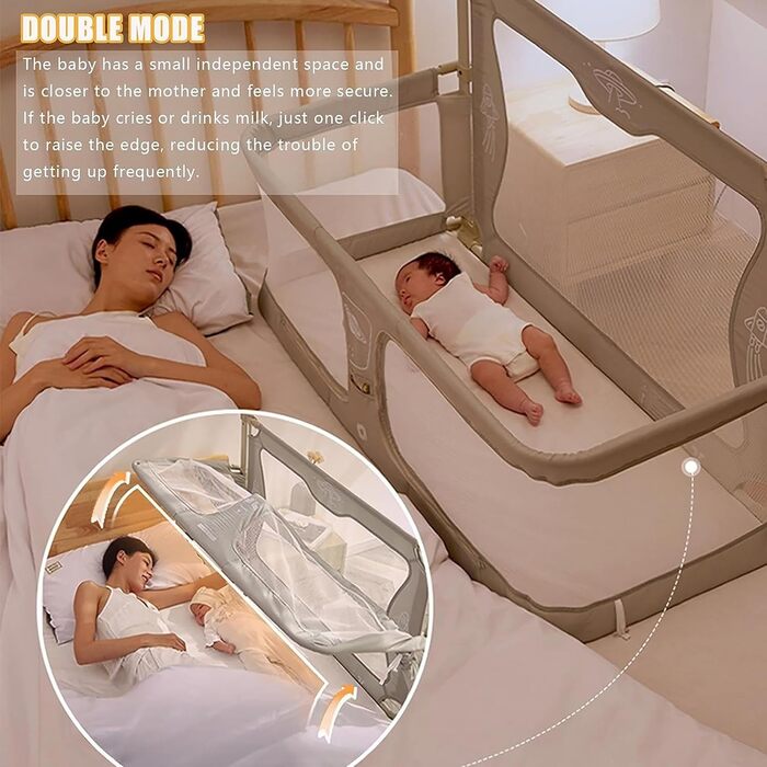 Дитяче ліжечко 3-в-1, 120x50 см, дитяча колиска, ліжечко, дитяче ліжко, приліжкове ліжечко для ліжок з пружинним каркасом, колиска, приліжкове ліжечко з москітною сіткою, яку можна розмістити на ліжку (колір кремово-білий, 120x50 см)