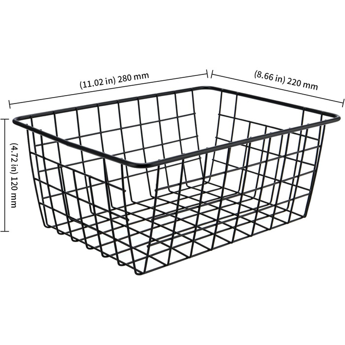 Набір кошиків для зберігання KEILEOHO з 4 предметів, 28 x 22 x 12 см, металевий кошик, дротяний кошик для зберігання, кошик для ванної кімнати, метал, відкритий дротяний дизайн, маленький чорний металевий кошик, для офісів, кухонь, ванних кімнат