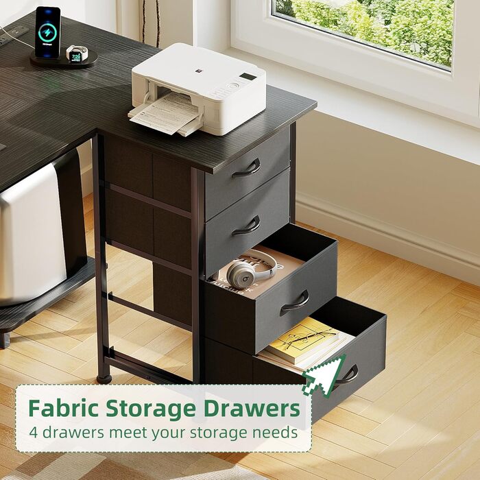 Г-подібний ігровий стіл VERMESS з 4 шухлядами, 160 см, двосторонній, столи для домашнього офісу з розетками, Г-подібний комп&39ютерний стіл з портом зарядки USB та підставкою, кутовий стіл 160,02 см чорний