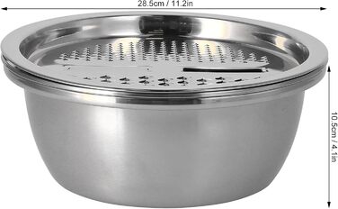 Таз з нержавіючої сталі QANYEGN з теркою, багатофункціональний кошик для зливу, терка для овочів, чаша для салатниці для кухонного інструменту (натуральний колір)