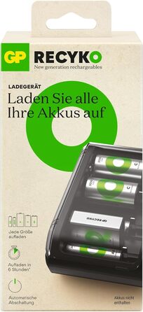 Універсальний зарядний пристрій GP ReCyko з USB, акумуляторний зарядний пристрій для всіх стандартних батарейок AA, AAA, C, D, 9V, міцна касетна конструкція