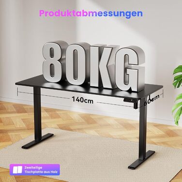 Стіл з регульованою висотою, електричний комп&39ютерний стіл 140 x 60 см, стіл для сидіння та стояння з 4 положеннями пам&39яті, стіл для стояння з 2 гачками, з&39єднувальна пластина, чорний