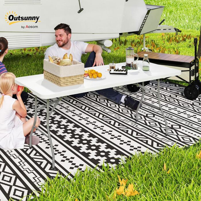 Складаний садовий стіл Outsunny 180 x 74 см, водонепроникний, фуршетний стіл з ручкою для перенесення, складний кемпінговий стіл для саду, тераси та балкону, білий
