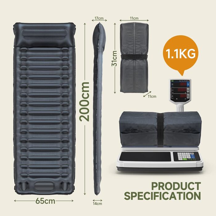 Килимок для сну для кемпінгу з ножним насосом, покращений потовщений килимок для сну на відкритому повітрі з подушкою для походів, наметів, активного відпочинку, пляжу, трекінгу, подорожей, темно-синій