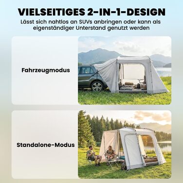 Намет Outsunny для автомобіля 2-в-1 для 2-4 осіб, 320 x 280 x 205 см, водонепроникний тунельний намет з 4 дверима, вікнами, тамбуром, підлогою та сумкою для транспортування. Сімейний намет для кемпінгу, подорожей та позашляховиків.