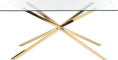 Обідній стіл Beliani, прозоре скло, прямокутний, 160 x 90 см, металевий каркас, золотий, Maramo