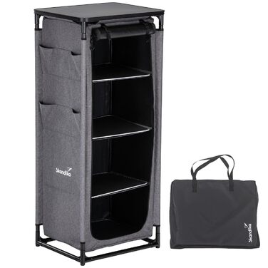 Кухня для кемпінгу Skandika Ruoka Висока шафа/кухонна шафа з мийкою та захистом від вітру та бризок, відділення для зберігання з полицями, сумка для перенесення, вулична кухня, кемпінгова шафа Вулична кемпінгова кухня, дорожня кухня 59 x 48 x 140 см