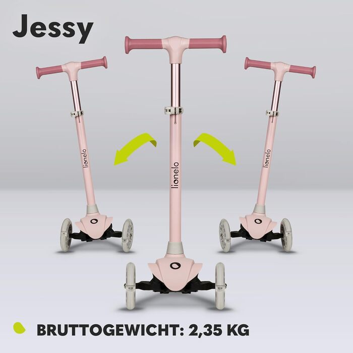 Дитячий триколісний самокат LIONELO Jessy Premium, для дітей від 3 років до 50 кг, 56 x 26 x 60-80 см, Рожевий