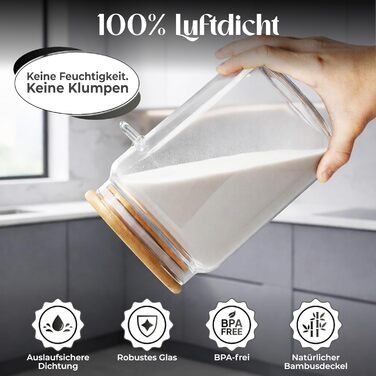 Банка для зберігання порошку сироваткового протеїну герметична банка об&39ємом 2300 мл з боросилікатного скла з бамбуковою кришкою, мірною ложкою та лійкою без бісфенолу А, ідеально підходить для білка та добавок