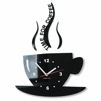 Настінний годинник FLEXISTYLE Tasse Zeit fr Kaffee для сучасної кухні, чорний, 3D римські цифри, декор, 32 x 19 см