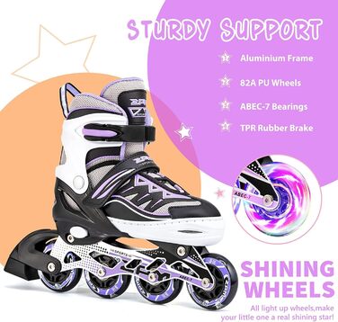 Розмір регульованих роликових ковзанів для дітей з підсвічуванням світлодіодних коліс, веселі блимаючі роликові ковзани для дівчат