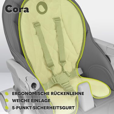 Стільчик для годування LIONELO Cora, високий, регульований, знімний піднос, нековзний, від 6 до 36 місяців, 5-точкові ремені безпе