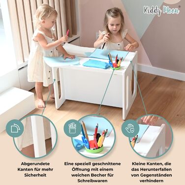 Дитячий стіл та стілець KiddyMoon із закругленими безпечними краями, Меблі для дитячої кімнати, Сірий. Стіл 644x44 см / Стілець 30x30x30 см, Сірий