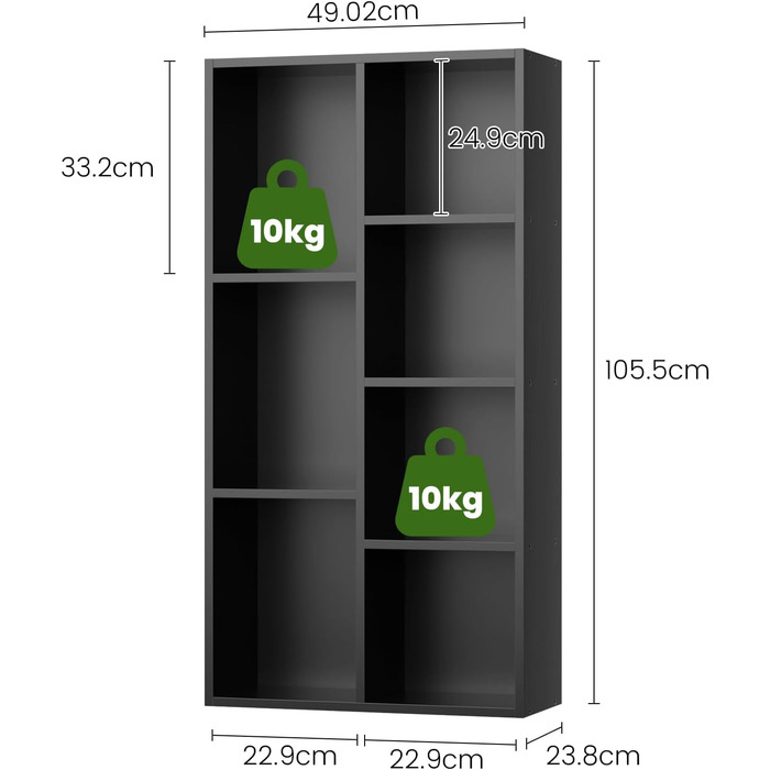 Книжкова шафа, книжкова полиця, з 7 відділеннями, офісна полиця, кубічна полиця, окремостояча полиця, для вітальні, спальні, офісу, дитячої кімнати, чорна
