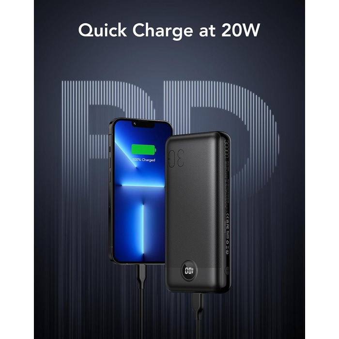 Зовнішня батарея мобільного телефону Fast Charging Power Bank USB C, зовнішня батарея зі світлодіодним дисплеєм, 4 виходи та 2 входи, сумісні з iPhone, iPad, планшетами тощо., 30000mAh, 20W PD