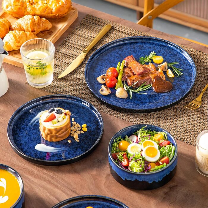 Зіркоподібні тарілки та миски vancasso, 12 предметів, синій набір посуду для кухні, сучасний набір посуду з кам'яного посуду на 4