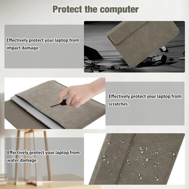 Чохол для ноутбука HaruYo з підставкою, кишенями для живлення та аксесуарів, сумісний з MacBook, iPad, Surface, Lenovo, HP (12-16 дюймів, кавовий сірий)