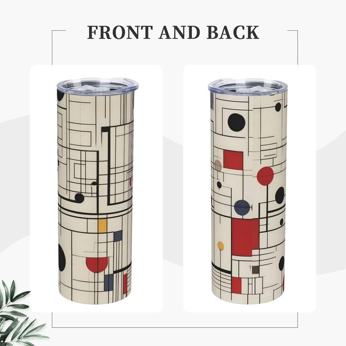 Кухоль з прямою трубочкою, лінії Баухауса, дорожній кухоль з принтом, підходить для кемпінгу, офісу та дому, 590 мл
