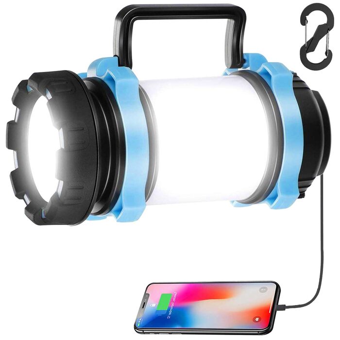 Акумуляторний світлодіодний кемпінговий ліхтар, суперяскраві портативні кемпінгові ліхтарі з гачком, регульована яскравість, кемпінговий ліхтар USB-C для походів, використання на свіжому повітрі, надзвичайних ситуацій, відключення електроенергії ()