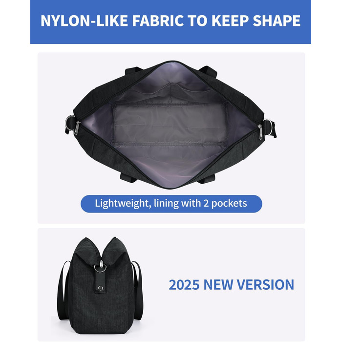 Складана дорожня сумка Narwey, ручна поклажа, сумка для вихідних для жінок та чоловіків, ручна поклажа Easyjet 45x36x20 см, мала дорожня сумка, ручна поклажа, ручна поклажа для літака, спортивна сумка 25 л (чорна) A-black 44 x 30 x 19 см