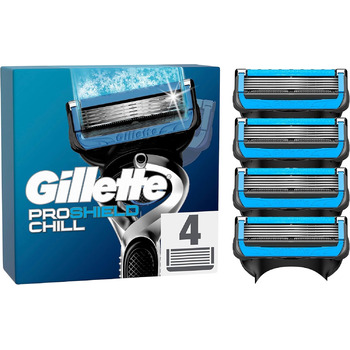 Леза для бритви Gillette ProShield Chill, 4 змінні леза для вологих бритв Men з 5-кратним лезом, Зроблено в Німеччині Новинка