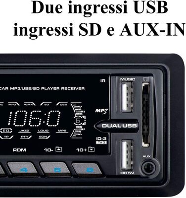 Автомобільна радіостанція RDS Стерео/DAB PLL, Bluetooth, два входи USB, SD/AUX-IN, 180 Вт (45 Вт x 4 канали), чорний одинарний, 442 BT