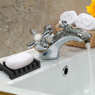 Довговічна силіконова мильниця Topsky 2 шт. з самозливним дизайном для кухні, душової, ванної кімнати (чорна) - зберігайте мило св