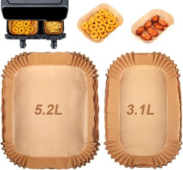 Папір для випічки GINOYA для Tefal EY9018 Dual Easy Fry 5.2/3.1 л, мультипіч Philips з подвійним кошиком 3000 серії, Moulinex 8.3 л, Cecotec, DMS, фритюрниці Аксесуари для двокамерної фритюрниці 100 шт. , папір для випічки для Tefal EY9018