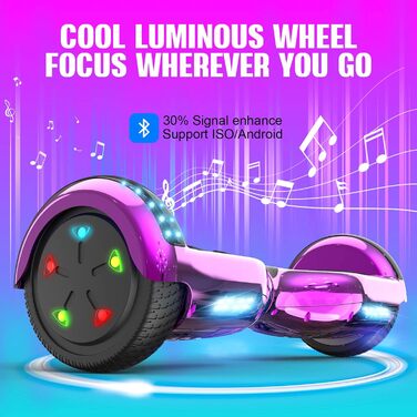 Гіроскутер GeekMe з сидінням – гіроскутери-карти з Bluetooth-динаміком та світлодіодними ліхтарями, подарунок для дітей, підлітків та дорослих, рожевий трояндовий