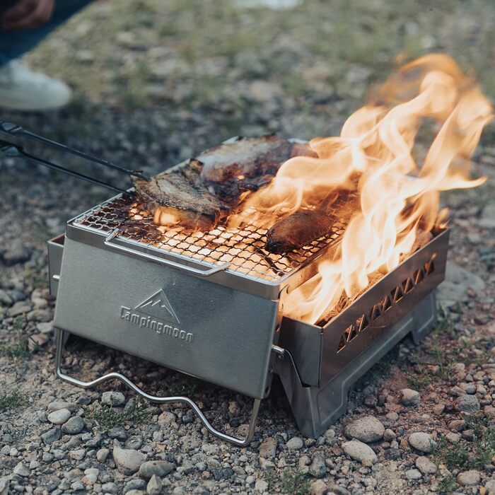 Складана решітка для гриля на відкритому вогні, для приготування їжі на вогнищі, портативна, з нержавіючої сталі 304, з решіткою для гриля, ніжками для вітрового скла та сумкою для перенесення MS-1018-SW