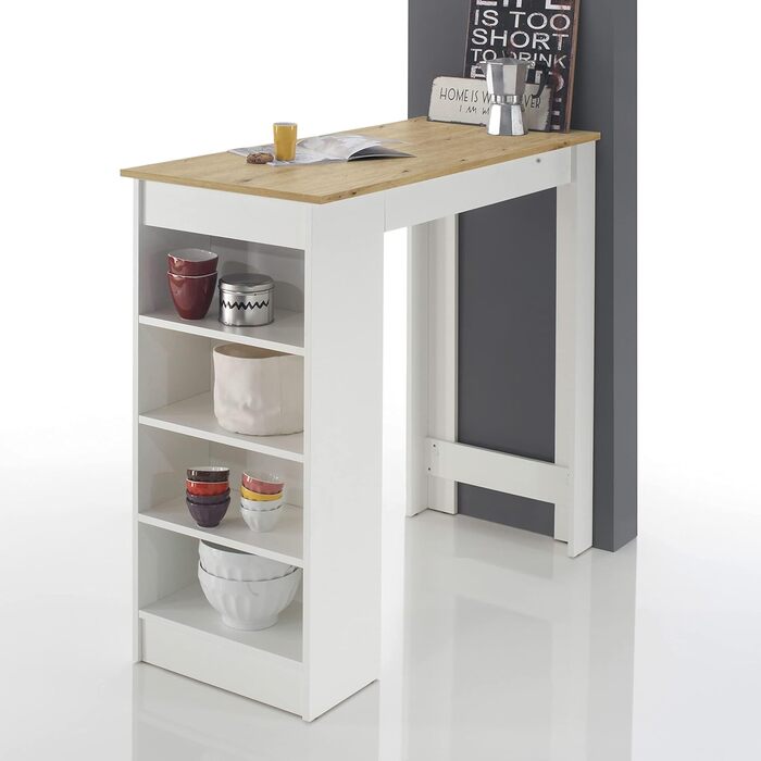 Сучасний барний стіл MOJITO білого кольору, під дуб Artisan - Компактна стільниця для кухні та їдальні - 115 x 103 x 50 см (Ш/В/Г) Білий / Дуб Artisan