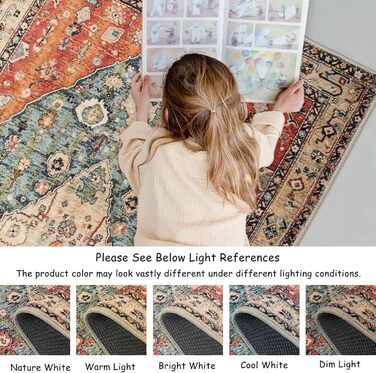 Килимок для дверей KIMODE Boho для дому, 60 x 90 см, Килимок для дверей з коротким ворсом, який можна прати, зі штучної вовни зі стертою текстурою, нековзний, м&39який килимок для ванної кімнати, для вхідних дверей, спальні, кухні, вхідної зони, червоний,