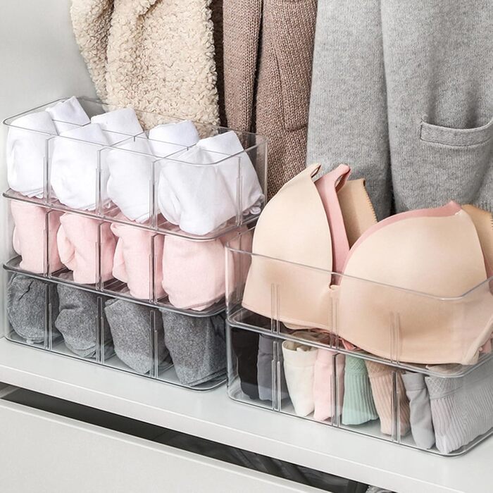 Органайзер для білизни, коробка для зберігання шкарпеток, 8 відділень, прозорий пластик, штабелюваний контейнер для дому, спальні, шафи, організації, матеріал PS, 270 x 130 x