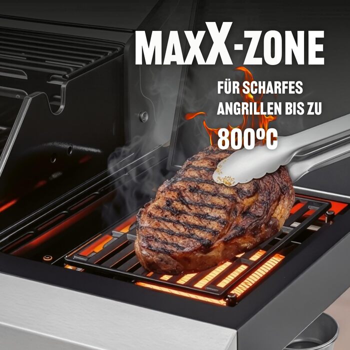 Газовий гриль LANDMANN Gasgrill 6.1 6 пальників, MaxX-Zone, велика площа гриля та чавунні решітки Потужний гриль для саду та відпочинку на природі з LED-регуляторами та бічним столом
