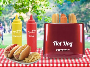 Машина для приготування хот-догів BEPER BT.150Y з 5 рівнями нагріву - машина для хот-догів у вінтажному дизайні, червона, 750 Вт для приготування на грилі