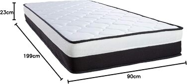 Матрац Arensberger Emilia 90x200 см Пружинний матрац з гелевою піною та інтегрованим топпером Ергономічна висота 23 см Рівень жорсткості H3/H4 Пружинний сердечник HR Pocket Spring 90x200 см, що згортається, точкова еластична стрічка 90 x 200 см