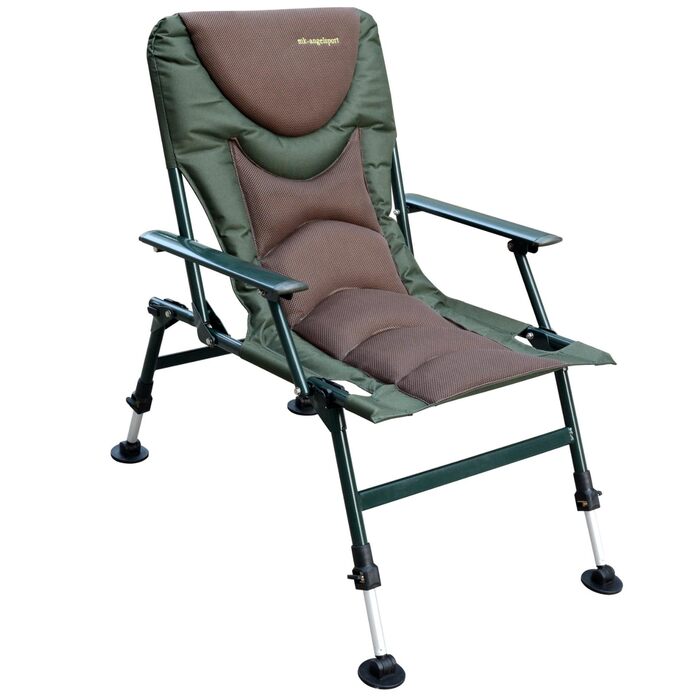 Крісло для риболовлі MK-Angelsport 5 Seasons Pro Carpchair Зручне крісло для коропа, вантажопідйомність до 130 кг, з додатковою м&39якою підкладкою, складається та регулюється по висоті, ідеально підходить для коропових рибалок та кемпінгу на природі.