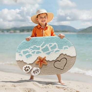 Овальний килимок для ванної кімнати DEXI 54 x 86 см, нековзний абсорбуючий килимок для ванної з візерунком &quotМорська зірка&quot, килимок для ванної з мультфільмами, що миється, для душової кабіни, спальні, дитячої кімнати, бежевий 54 x 86 см &quotМорсь