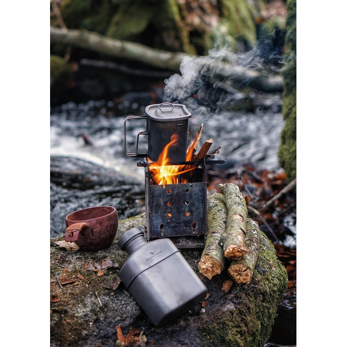 Військова фляга Boundless Voyage з титановими сумками та камуфляжними сумками, набір кемпінгових каструль у формі нирки з великою місткістю, кришкою та ланцюгом для підвішування Ti15158Br