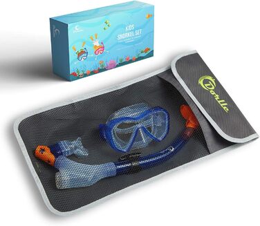 Дитячий набір для снорклінгу, набір для дайвінгу, маска для снорклінгу з 3-канальним преміум сухим снорклінгом та окулярами для дайвінгу з захистом від протікання та запотівання, професійний набір для снорклінгу для дітей, синього кольору