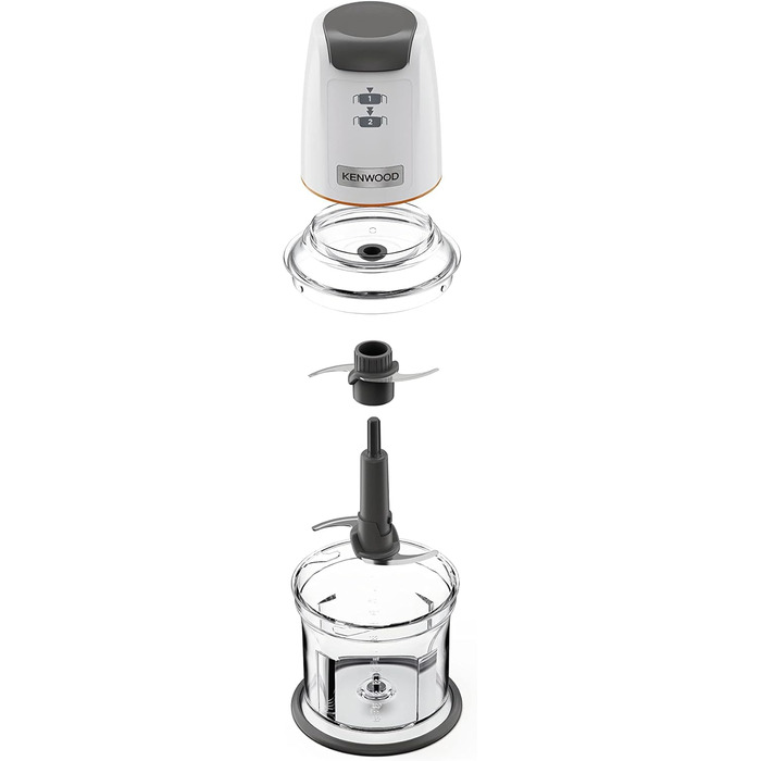 Подрібнювач з чотирма лезами, чаша 0,5 л, привід під тиском, 2 швидкості, нековзне кільце, можна мити в посудомийній машині, криголам, 500 Вт, білий, 61.000WH