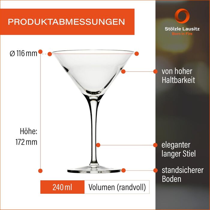 Келихи для коктейлів Stlzle Lausitz Grandezza 240 мл / набір з 6 келихів для мартіні / аперитивів / космополітичні келихи / келихи